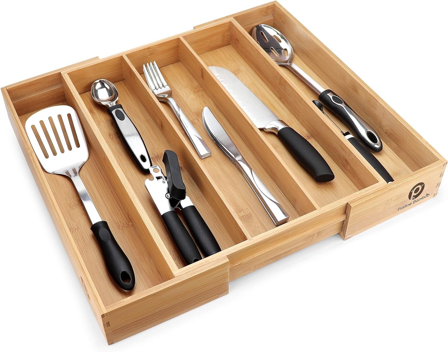 Silverware Tray Drawer Organizer – 5 - Slot Expandable Kitchen Cutlery & Flatware Holder with Adjustable Wooden Dividers - RELUX.STORE