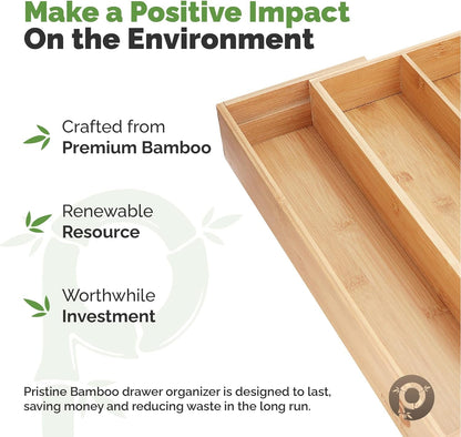 Silverware Tray Drawer Organizer – 5 - Slot Expandable Kitchen Cutlery & Flatware Holder with Adjustable Wooden Dividers - RELUX.STORE