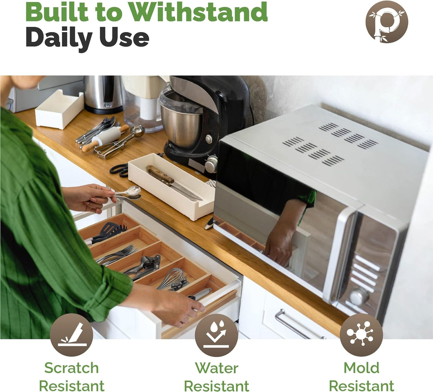 Silverware Tray Drawer Organizer – 5 - Slot Expandable Kitchen Cutlery & Flatware Holder with Adjustable Wooden Dividers - RELUX.STORE