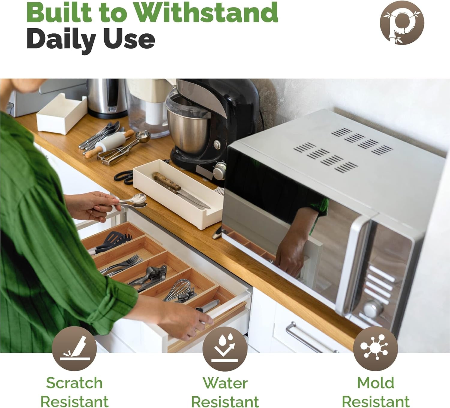 Silverware Tray Drawer Organizer – 5 - Slot Expandable Kitchen Cutlery & Flatware Holder with Adjustable Wooden Dividers - RELUX.STORE