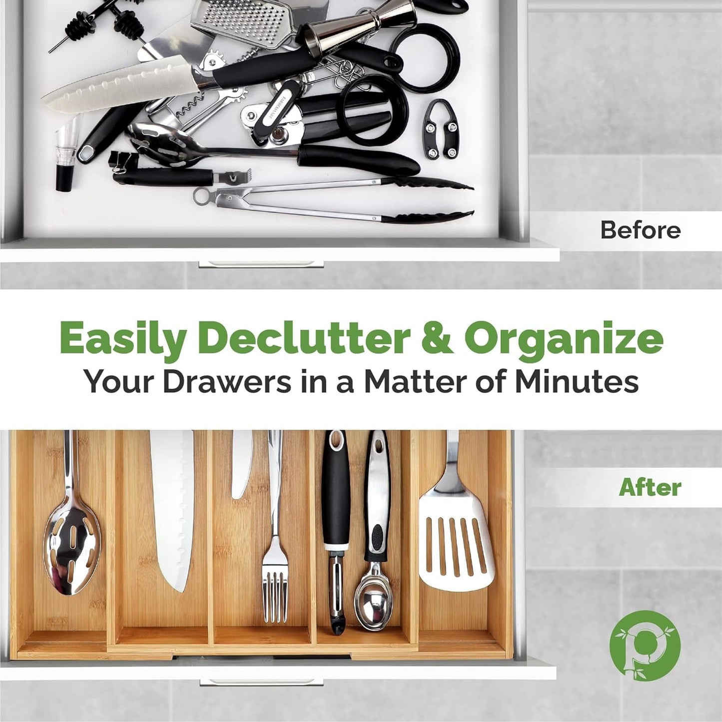 Silverware Tray Drawer Organizer – 5 - Slot Expandable Kitchen Cutlery & Flatware Holder with Adjustable Wooden Dividers - RELUX.STORE