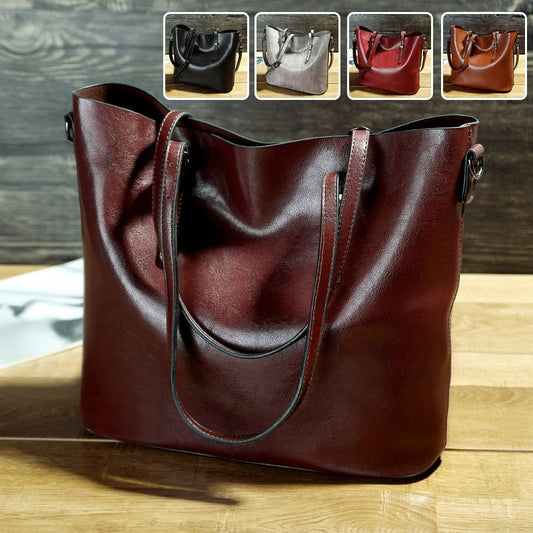 Simple Oil Wax Leather Messenger Shoulder Bags Women's High Capacity Portable Tote Bag - RELUX.STORE