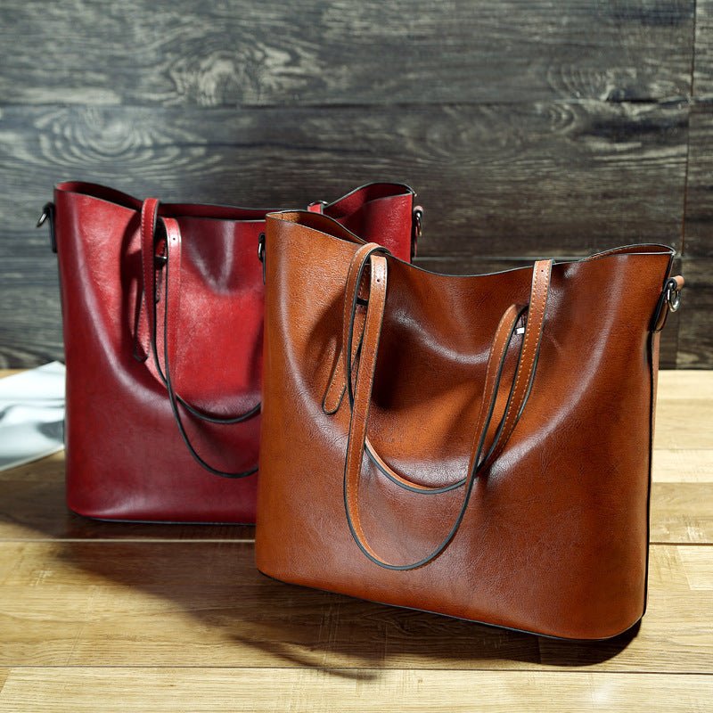 Simple Oil Wax Leather Messenger Shoulder Bags Women's High Capacity Portable Tote Bag - RELUX.STORE