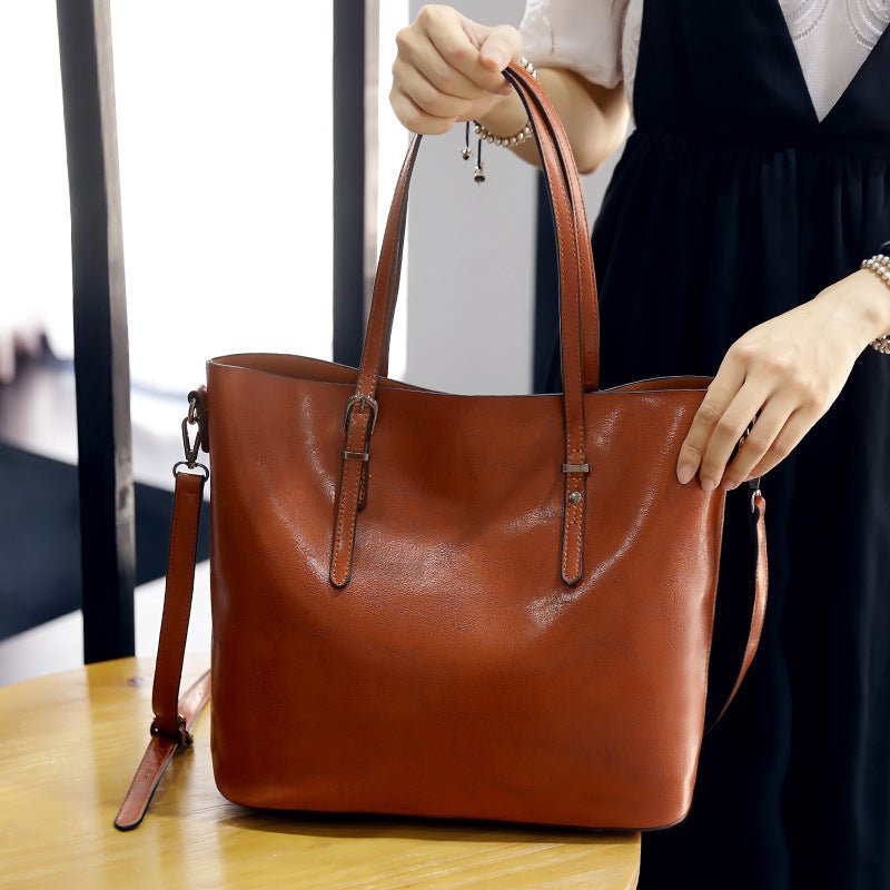 Simple Oil Wax Leather Messenger Shoulder Bags Women's High Capacity Portable Tote Bag - RELUX.STORE