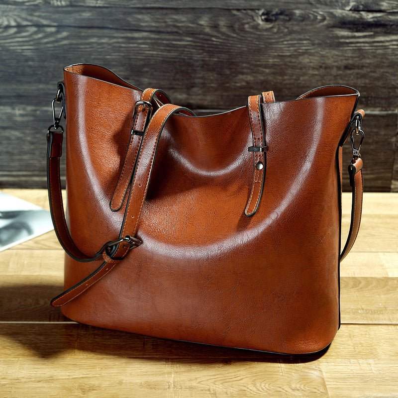 Simple Oil Wax Leather Messenger Shoulder Bags Women's High Capacity Portable Tote Bag - RELUX.STORE
