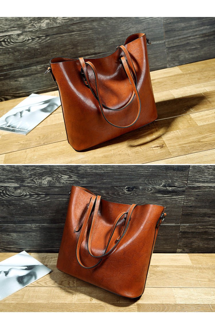 Simple Oil Wax Leather Messenger Shoulder Bags Women's High Capacity Portable Tote Bag - RELUX.STORE