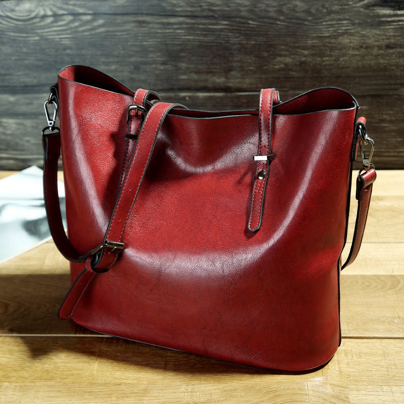 Simple Oil Wax Leather Messenger Shoulder Bags Women's High Capacity Portable Tote Bag - RELUX.STORE