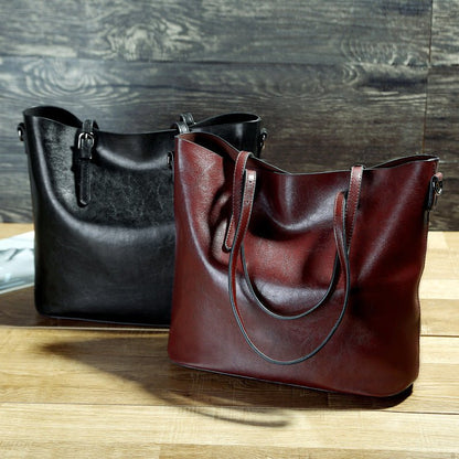 Simple Oil Wax Leather Messenger Shoulder Bags Women's High Capacity Portable Tote Bag - RELUX.STORE