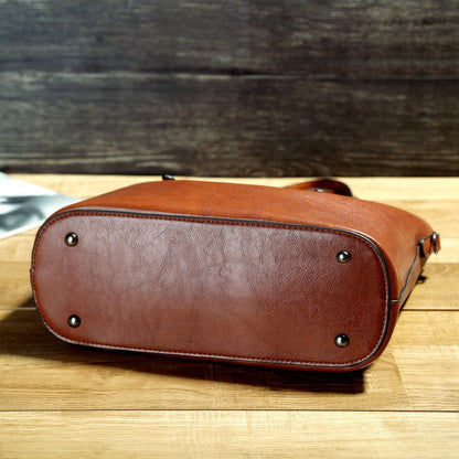 Simple Oil Wax Leather Messenger Shoulder Bags Women's High Capacity Portable Tote Bag - RELUX.STORE
