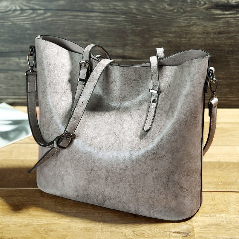 Simple Oil Wax Leather Messenger Shoulder Bags Women's High Capacity Portable Tote Bag - RELUX.STORE