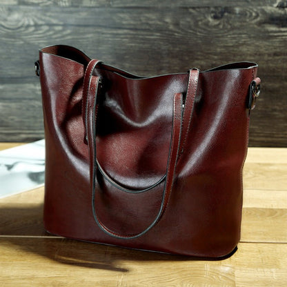 Simple Oil Wax Leather Messenger Shoulder Bags Women's High Capacity Portable Tote Bag - RELUX.STORE