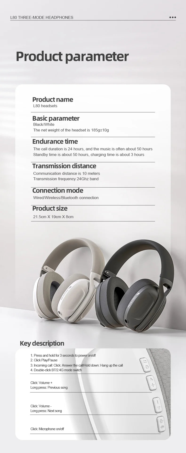 SMAILWOLF L80 Bluetooth Wireless & Wired Gaming Headset – Lightweight Laptop & Home Headphones with Mic - RELUX.STORE