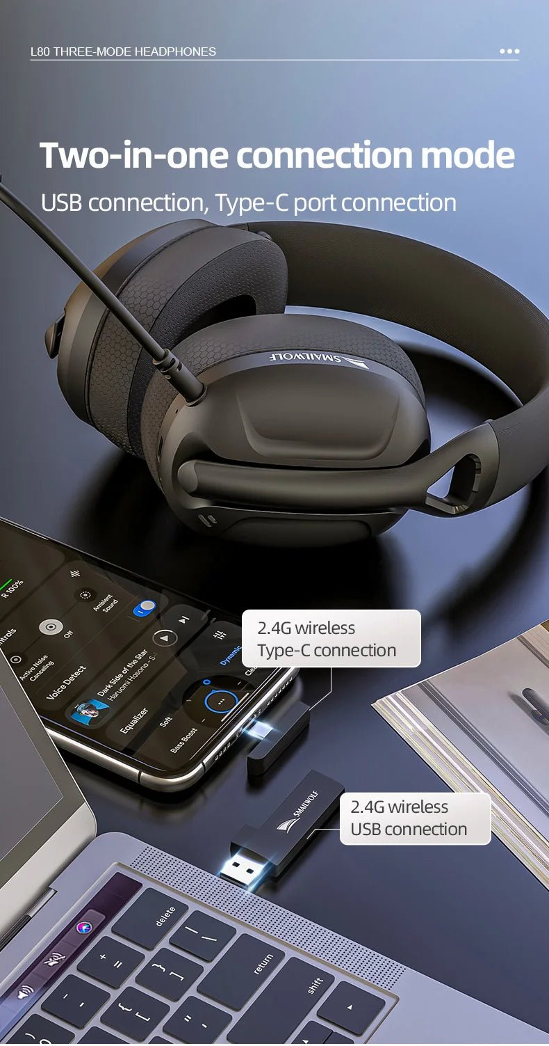 SMAILWOLF L80 Bluetooth Wireless & Wired Gaming Headset – Lightweight Laptop & Home Headphones with Mic - RELUX.STORE