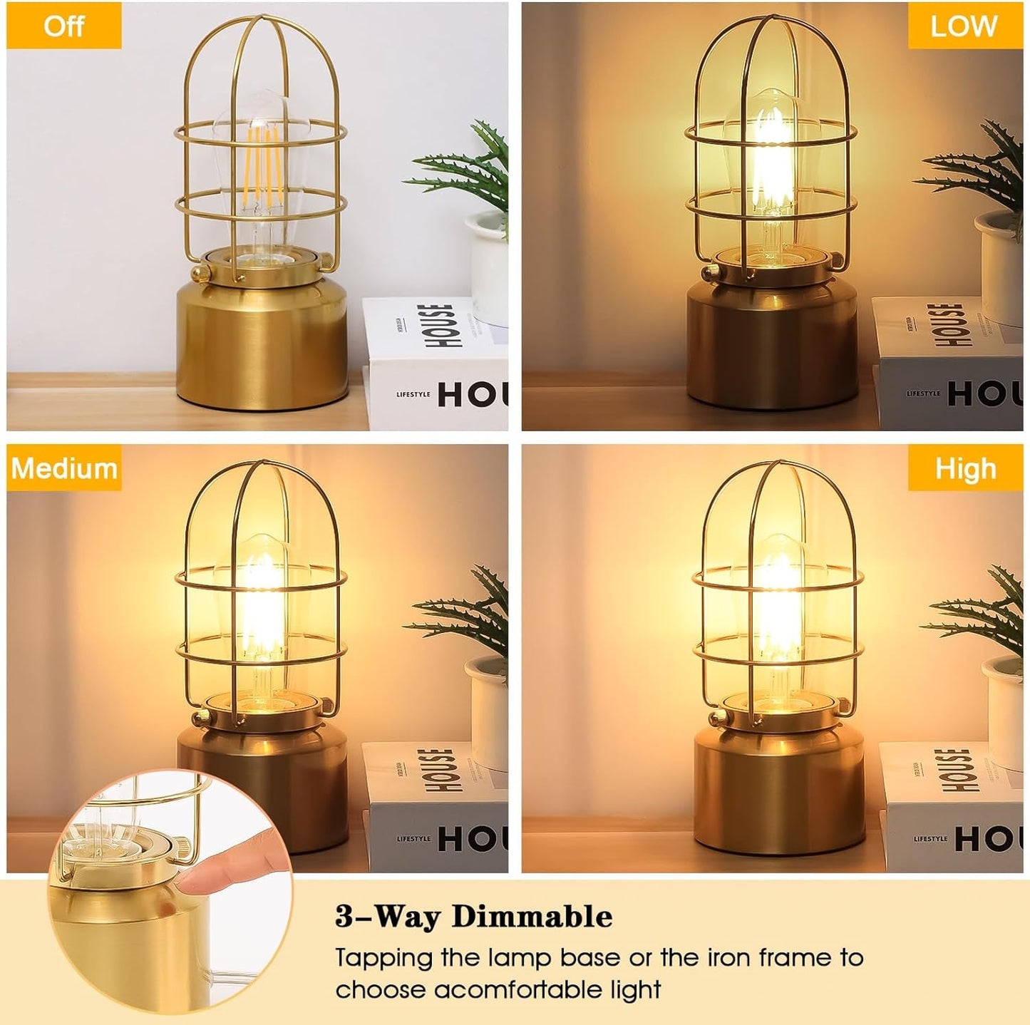 Small Touch Gold Table Lamp – 3 - Way Dimmable Steampunk Industrial Bedside Nightstand Lamp for Bedroom & Living Room (Bulb Included) - RELUX.STORE