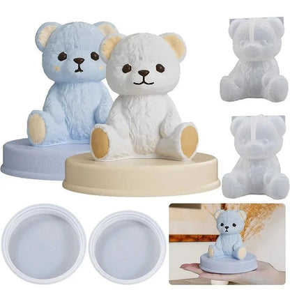Smiling Teddy Bear Silicone Candle Mold 3D Animal Soap Resin Crafts Plaster Making Kit Handmade Ice Cube Mould Home Decor Gift - RELUX.STORE