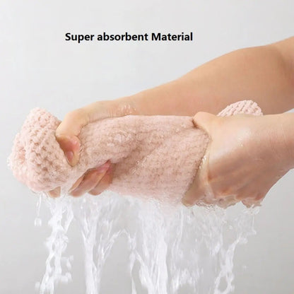 “Solid Color Hair Towel Wrap – Textured, Absorbent Dry Hair Cap with Button for Women, 9.8” x 25.5”” - RELUX.STORE