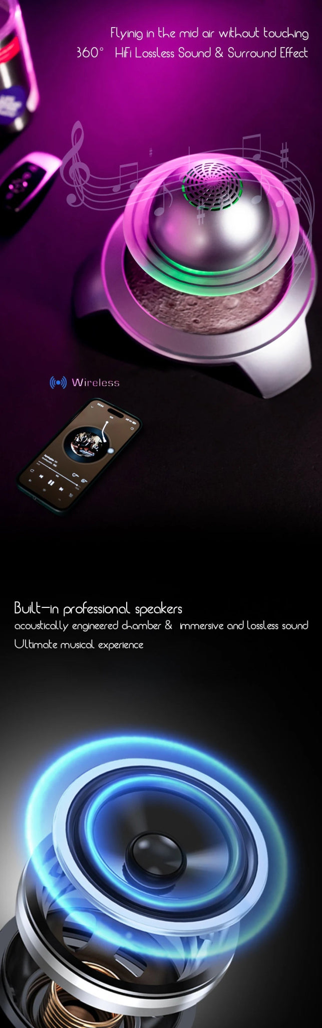 Soundbar Deep Bass Surround Sound Speaker Wireless Mini Music Player Magnetic Floating BT Speaker for Home Desktop Office - RELUX.STORE