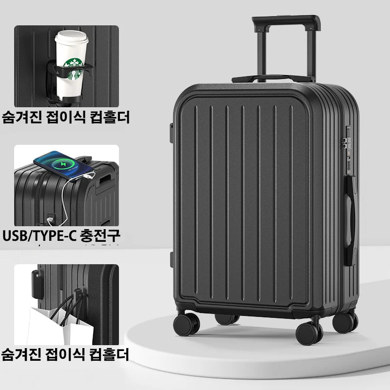 Suitcase 20 22 24 26 28 Inches Large Capacity Trolley Suitcase With Cup Holder Roller Suitcase Travel Business Suitcase - RELUX.STORESuitcase 20 22 24 26 28 Inches Large Capacity Trolley Suitcase With Cup Holder Roller Suitcase Travel Business Suitcase