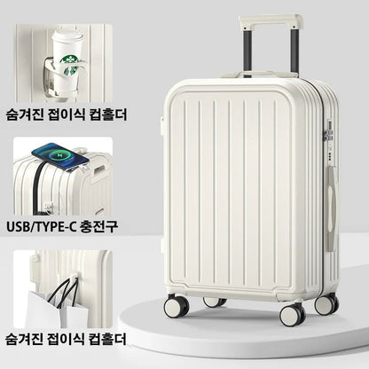 Suitcase 20 22 24 26 28 Inches Large Capacity Trolley Suitcase With Cup Holder Roller Suitcase Travel Business Suitcase - RELUX.STORESuitcase 20 22 24 26 28 Inches Large Capacity Trolley Suitcase With Cup Holder Roller Suitcase Travel Business Suitcase