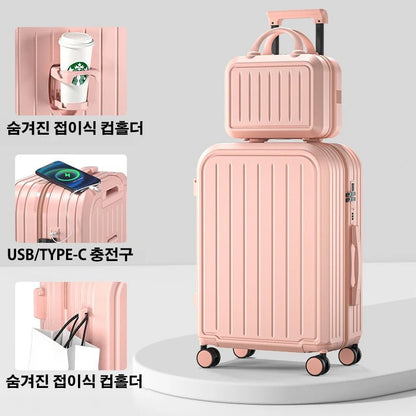 Suitcase 20 22 24 26 28 Inches Large Capacity Trolley Suitcase With Cup Holder Roller Suitcase Travel Business Suitcase - RELUX.STORESuitcase 20 22 24 26 28 Inches Large Capacity Trolley Suitcase With Cup Holder Roller Suitcase Travel Business Suitcase
