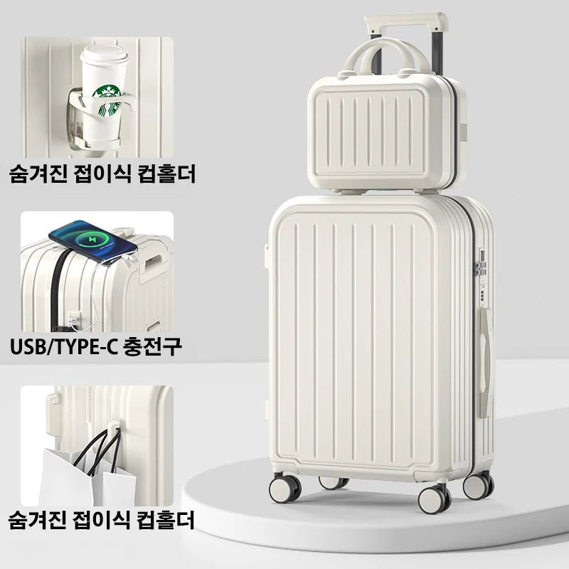 Suitcase 20 22 24 26 28 Inches Large Capacity Trolley Suitcase With Cup Holder Roller Suitcase Travel Business Suitcase - RELUX.STORESuitcase 20 22 24 26 28 Inches Large Capacity Trolley Suitcase With Cup Holder Roller Suitcase Travel Business Suitcase