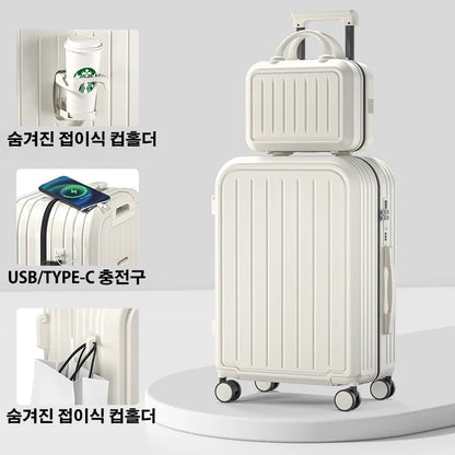 Suitcase 20 22 24 26 28 Inches Large Capacity Trolley Suitcase With Cup Holder Roller Suitcase Travel Business Suitcase - RELUX.STORESuitcase 20 22 24 26 28 Inches Large Capacity Trolley Suitcase With Cup Holder Roller Suitcase Travel Business Suitcase