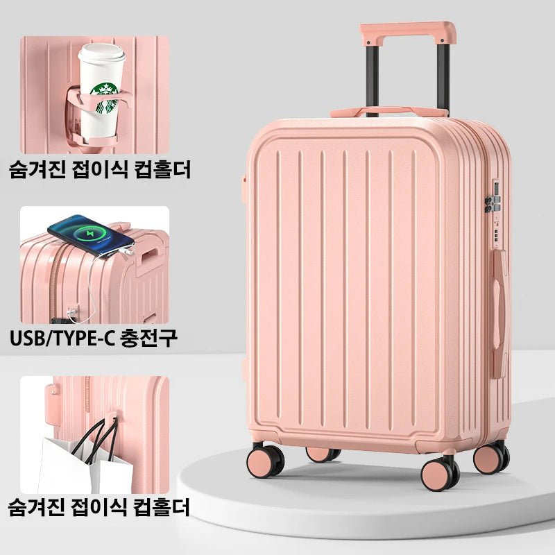 Suitcase 20 22 24 26 28 Inches Large Capacity Trolley Suitcase With Cup Holder Roller Suitcase Travel Business Suitcase - RELUX.STORESuitcase 20 22 24 26 28 Inches Large Capacity Trolley Suitcase With Cup Holder Roller Suitcase Travel Business Suitcase