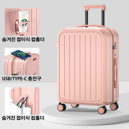 Suitcase 20 22 24 26 28 Inches Large Capacity Trolley Suitcase With Cup Holder Roller Suitcase Travel Business Suitcase - RELUX.STORESuitcase 20 22 24 26 28 Inches Large Capacity Trolley Suitcase With Cup Holder Roller Suitcase Travel Business Suitcase