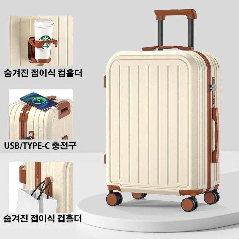 Suitcase 20 22 24 26 28 Inches Large Capacity Trolley Suitcase With Cup Holder Roller Suitcase Travel Business Suitcase - RELUX.STORESuitcase 20 22 24 26 28 Inches Large Capacity Trolley Suitcase With Cup Holder Roller Suitcase Travel Business Suitcase