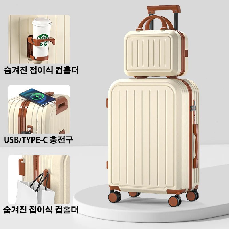 Suitcase 20 22 24 26 28 Inches Large Capacity Trolley Suitcase With Cup Holder Roller Suitcase Travel Business Suitcase - RELUX.STORESuitcase 20 22 24 26 28 Inches Large Capacity Trolley Suitcase With Cup Holder Roller Suitcase Travel Business Suitcase