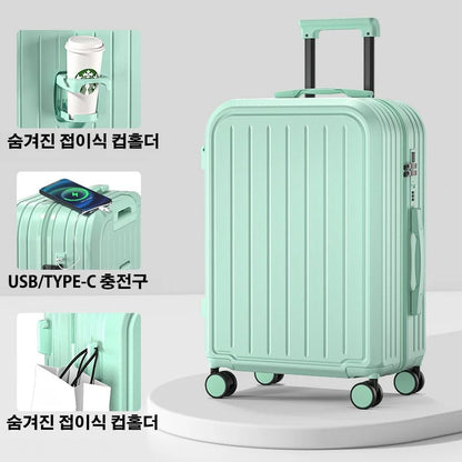 Suitcase 20 22 24 26 28 Inches Large Capacity Trolley Suitcase With Cup Holder Roller Suitcase Travel Business Suitcase - RELUX.STORESuitcase 20 22 24 26 28 Inches Large Capacity Trolley Suitcase With Cup Holder Roller Suitcase Travel Business Suitcase