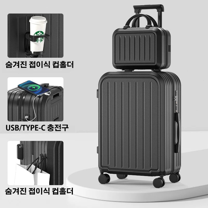 Suitcase 20 22 24 26 28 Inches Large Capacity Trolley Suitcase With Cup Holder Roller Suitcase Travel Business Suitcase - RELUX.STORESuitcase 20 22 24 26 28 Inches Large Capacity Trolley Suitcase With Cup Holder Roller Suitcase Travel Business Suitcase