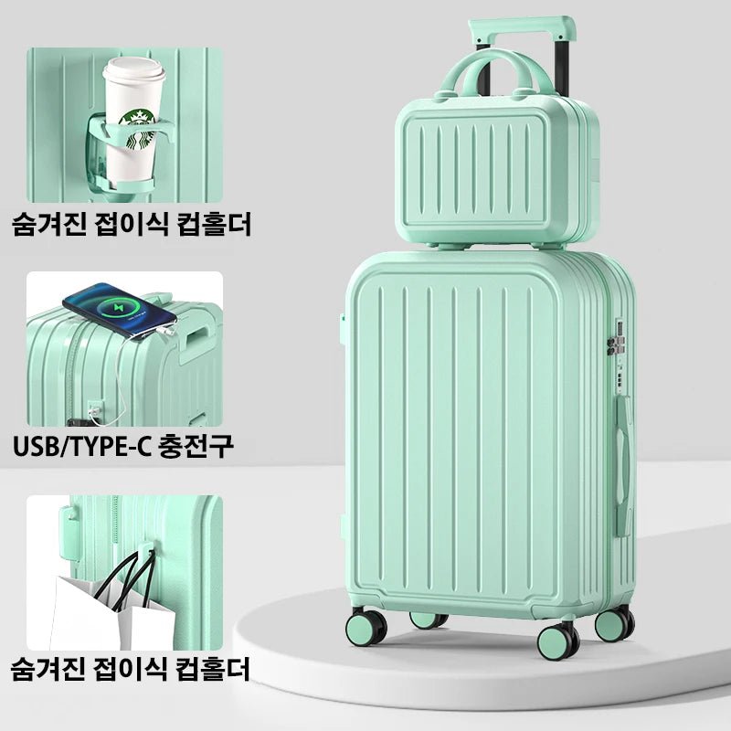 Suitcase 20 22 24 26 28 Inches Large Capacity Trolley Suitcase With Cup Holder Roller Suitcase Travel Business Suitcase - RELUX.STORESuitcase 20 22 24 26 28 Inches Large Capacity Trolley Suitcase With Cup Holder Roller Suitcase Travel Business Suitcase
