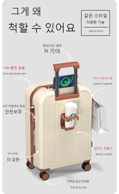 Suitcase 20 22 24 26 28 Inches Large Capacity Trolley Suitcase With Cup Holder Roller Suitcase Travel Business Suitcase - RELUX.STORESuitcase 20 22 24 26 28 Inches Large Capacity Trolley Suitcase With Cup Holder Roller Suitcase Travel Business Suitcase