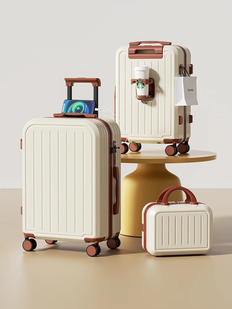 Suitcase 20 22 24 26 28 Inches Large Capacity Trolley Suitcase With Cup Holder Roller Suitcase Travel Business Suitcase - RELUX.STORESuitcase 20 22 24 26 28 Inches Large Capacity Trolley Suitcase With Cup Holder Roller Suitcase Travel Business Suitcase