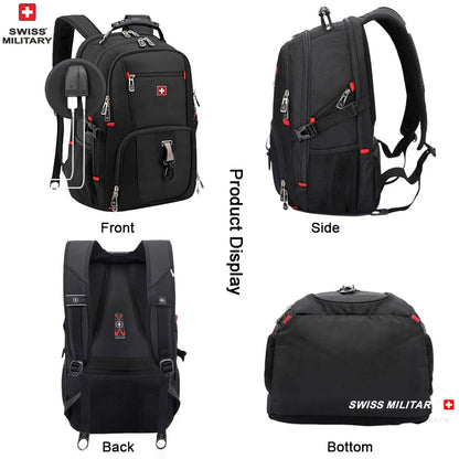 SWISS 17" Laptop Backpack – Waterproof USB Charging Port, Swiss - Style Multifunctional Rucksack for School, Hiking & Travel - RELUX.STORE