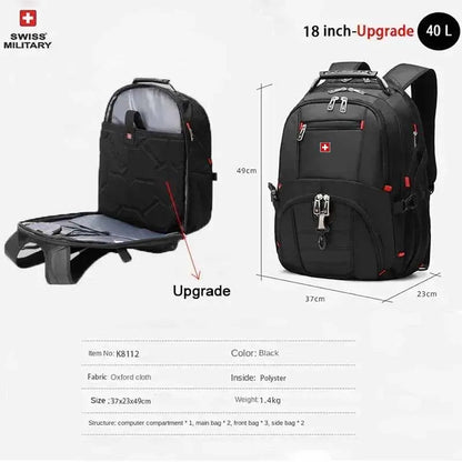 SWISS 17" Laptop Backpack – Waterproof USB Charging Port, Swiss - Style Multifunctional Rucksack for School, Hiking & Travel - RELUX.STORE