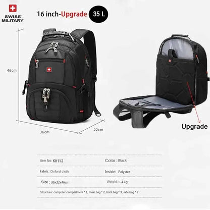 SWISS 17" Laptop Backpack – Waterproof USB Charging Port, Swiss - Style Multifunctional Rucksack for School, Hiking & Travel - RELUX.STORE