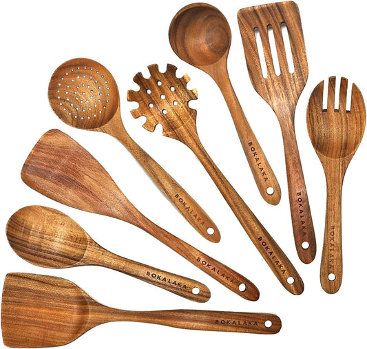 Teak Wooden Spoons for Cooking - 8Pcs Kitchen Utensils Set with Spatulas - RELUX.STORE