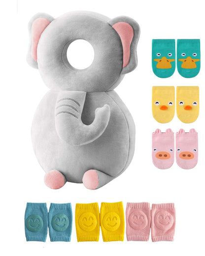 Toddler Baby Head Protector Backpack for Toddler Walker with Knee Pads&Anti - Slip Socks, Elephant - RELUX.STORE