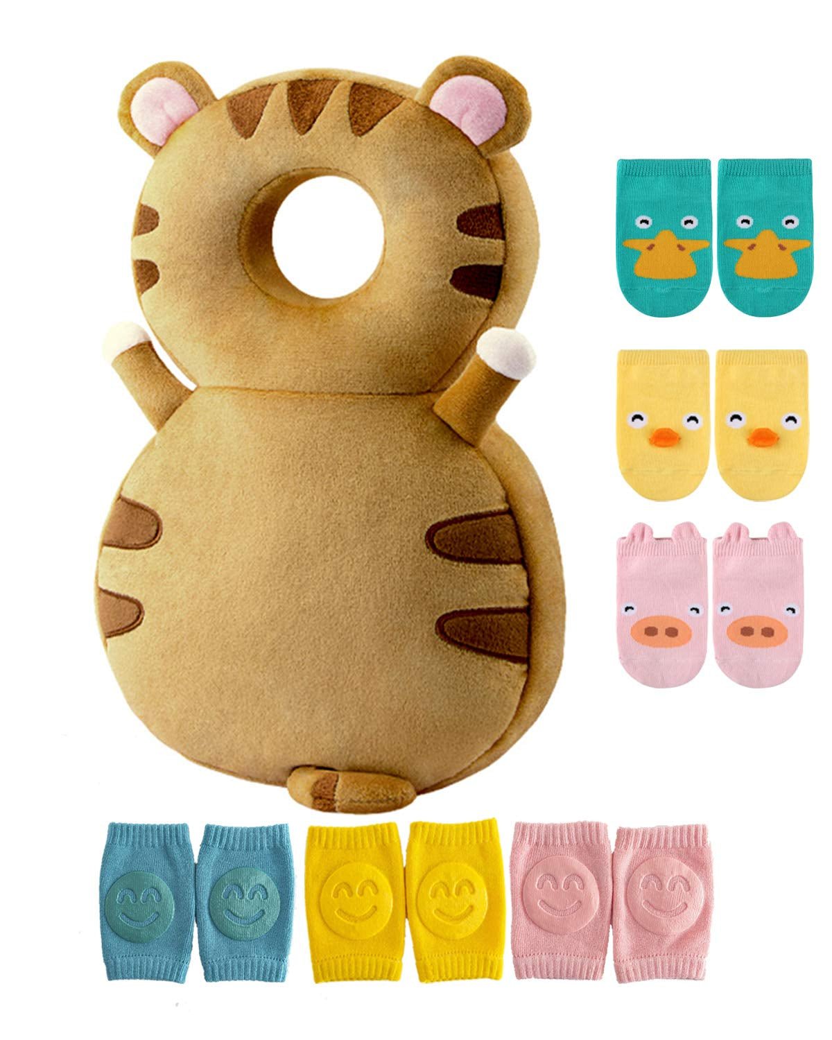 Toddler Baby Head Protector Backpack for Toddler Walker with Knee Pads&Anti - Slip Socks, Elephant - RELUX.STORE