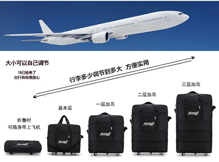 Travelling Pack Wheels For Women Men Expandable Foldable Trolley Luggage Versatile Black Suitcase For Weekend Trip overnight bag - RELUX.STORETravelling Pack Wheels For Women Men Expandable Foldable Trolley Luggage Versatile Black Suitcase For Weekend Trip overnight bag