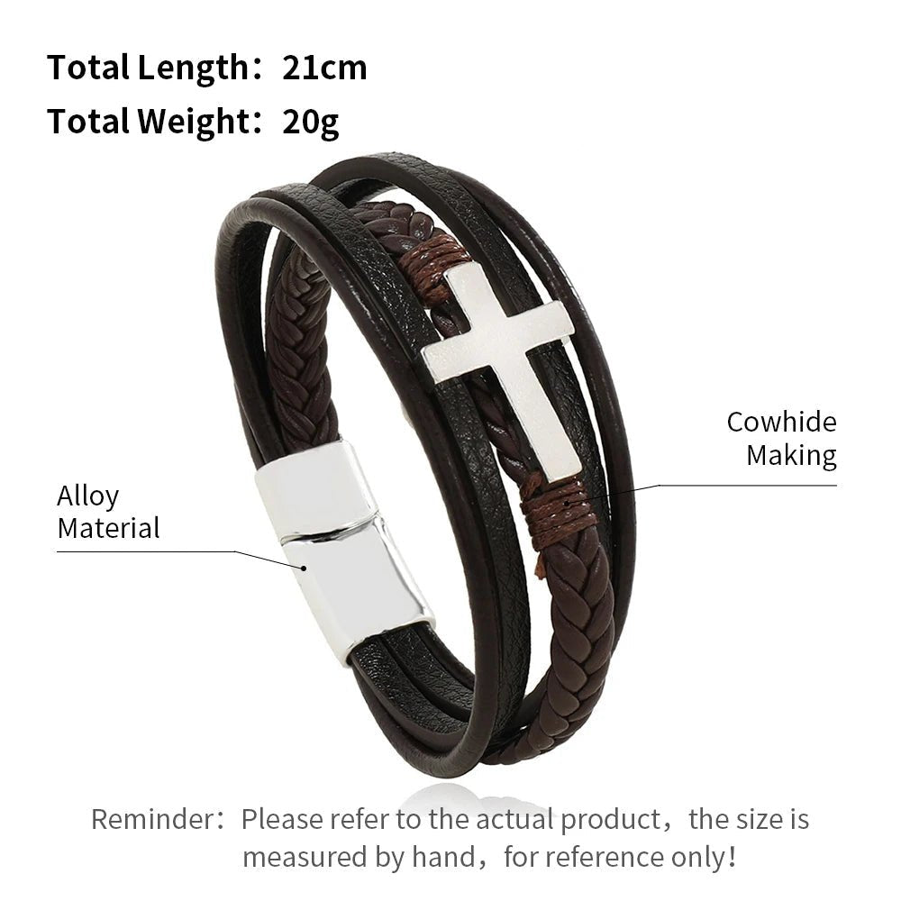 "Trendy Men’s Leather Bracelet – 21cm Multilayer Braided Rope with Stainless Steel, Fashion Jewelry Gift for Men" - RELUX.STORE