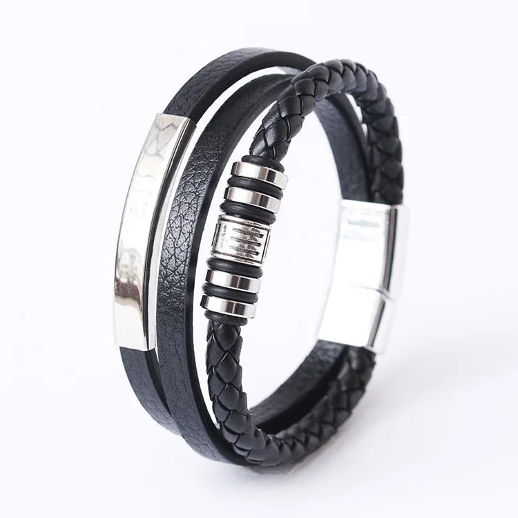 "Trendy Men’s Leather Bracelet – 21cm Multilayer Braided Rope with Stainless Steel, Fashion Jewelry Gift for Men" - RELUX.STORE