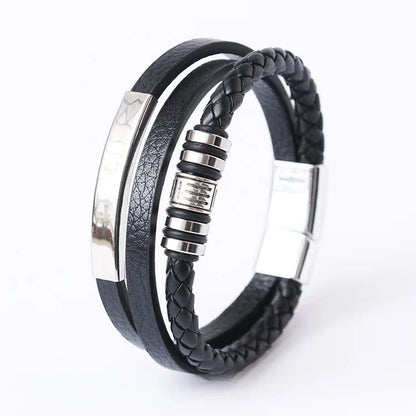 "Trendy Men’s Leather Bracelet – 21cm Multilayer Braided Rope with Stainless Steel, Fashion Jewelry Gift for Men" - RELUX.STORE