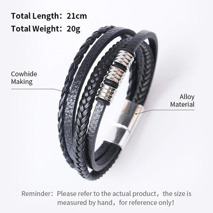 "Trendy Men’s Leather Bracelet – 21cm Multilayer Braided Rope with Stainless Steel, Fashion Jewelry Gift for Men" - RELUX.STORE