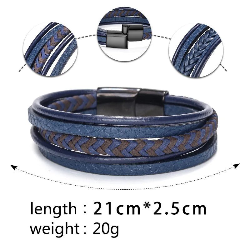 "Trendy Men’s Leather Bracelet – 21cm Multilayer Braided Rope with Stainless Steel, Fashion Jewelry Gift for Men" - RELUX.STORE