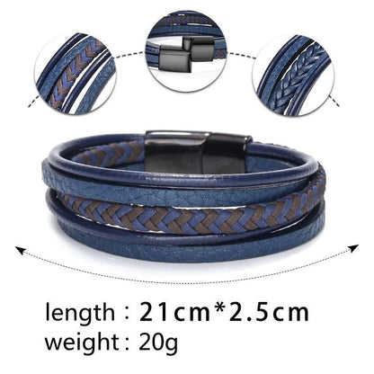 "Trendy Men’s Leather Bracelet – 21cm Multilayer Braided Rope with Stainless Steel, Fashion Jewelry Gift for Men" - RELUX.STORE