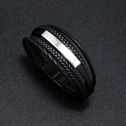 "Trendy Men’s Leather Bracelet – 21cm Multilayer Braided Rope with Stainless Steel, Fashion Jewelry Gift for Men" - RELUX.STORE