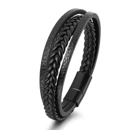 "Trendy Men’s Leather Bracelet – 21cm Multilayer Braided Rope with Stainless Steel, Fashion Jewelry Gift for Men" - RELUX.STORE